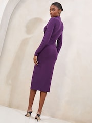 Lipsy Purple Jersey Knot Front Midi Shirt Dress - Image 5 of 5