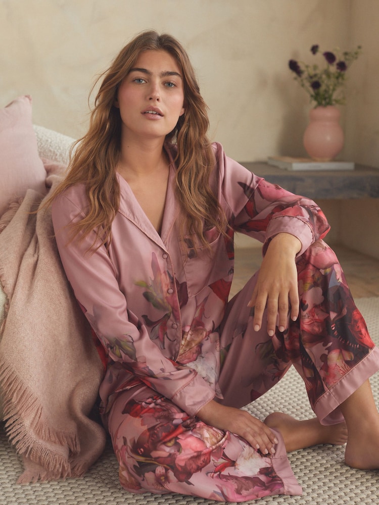 B by Ted Baker Black Bird Satin Button Through Pyjamas - Image 2 of 13 B by Ted Baker Black Bird Satin Button Through Pyjamas - Image 2 of 13