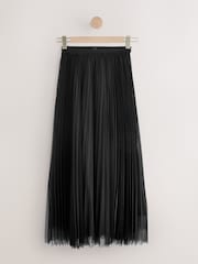 Black Pleated Mesh Tulle Maxi Skirt - Image 6 of 8