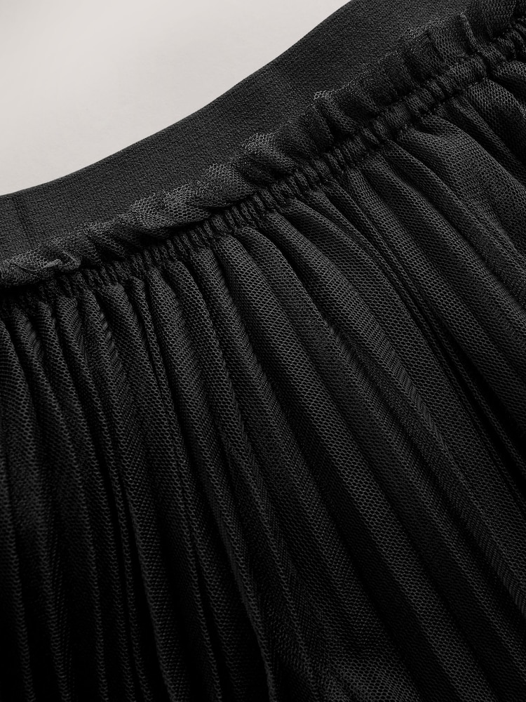 Black Pleated Mesh Tulle Maxi Skirt - Image 8 of 8