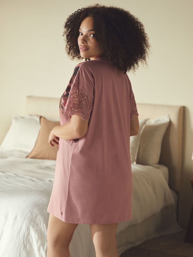 B by Ted Baker Pink Floral Print Night T-Shirt - Image 2 of 4