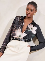 Черный/звериный принт - Футболка Lipsy Satin Printed - Image 1 of 4