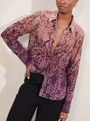 Lipsy Pink Chiffon Printed Shirt - Image 1 of 4