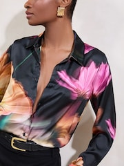 Черный/розовый - Футболка Lipsy Satin Printed - Image 2 of 4