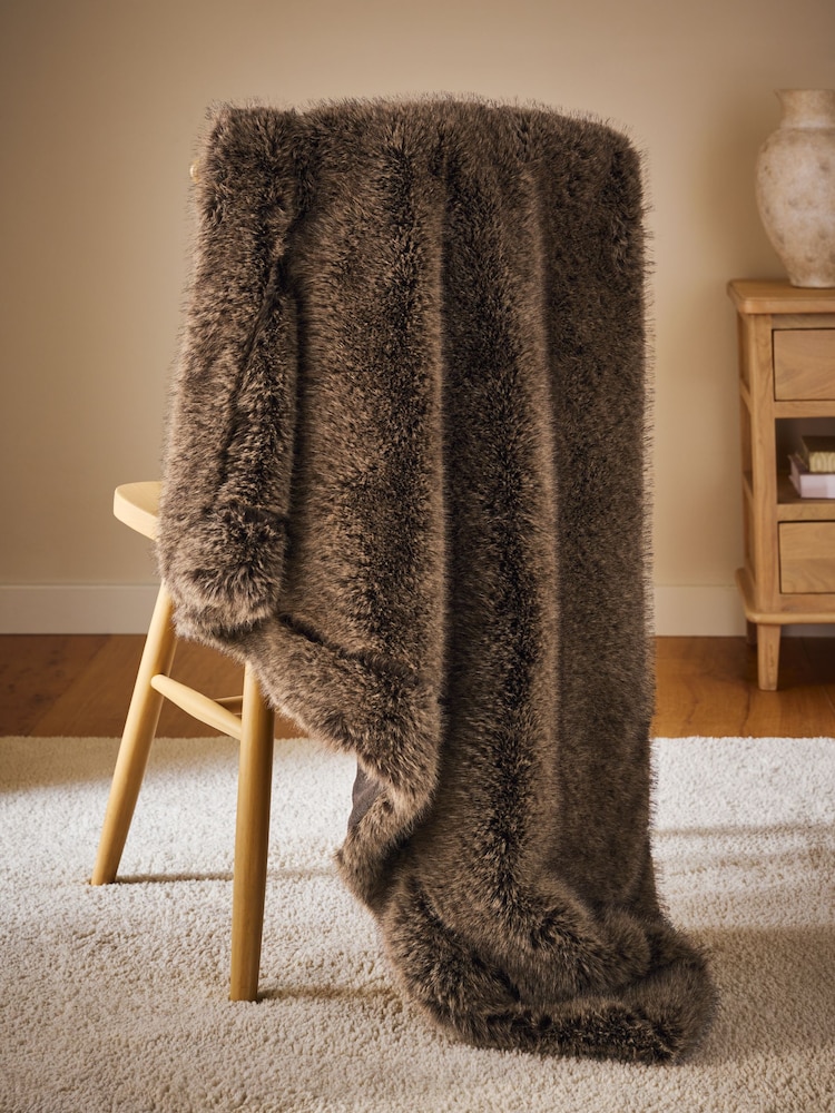 Brown Bear Faux Fur Throw - Image 2 of 4