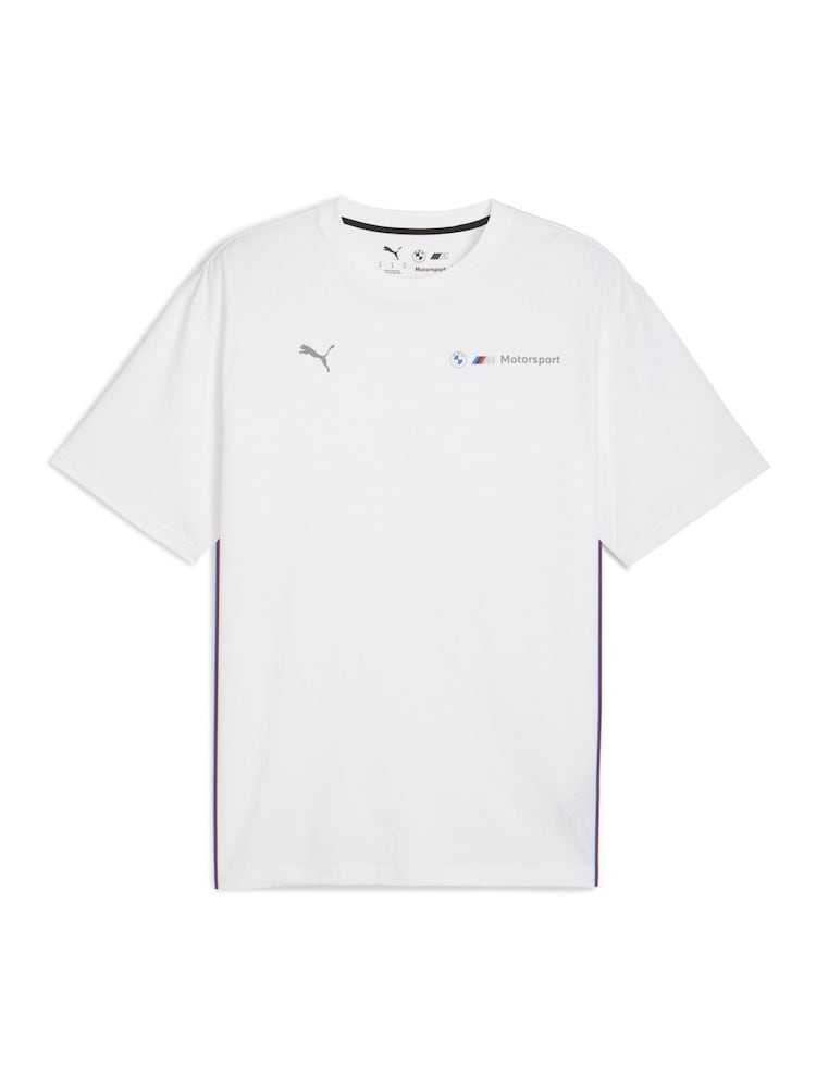 Puma White Mens BMW M Motorsport Essentials Logo Relaxed T-Shirt - Image 1 of 2 Puma White Mens BMW M Motorsport Essentials Logo Relaxed T-Shirt - Image 1 of 2