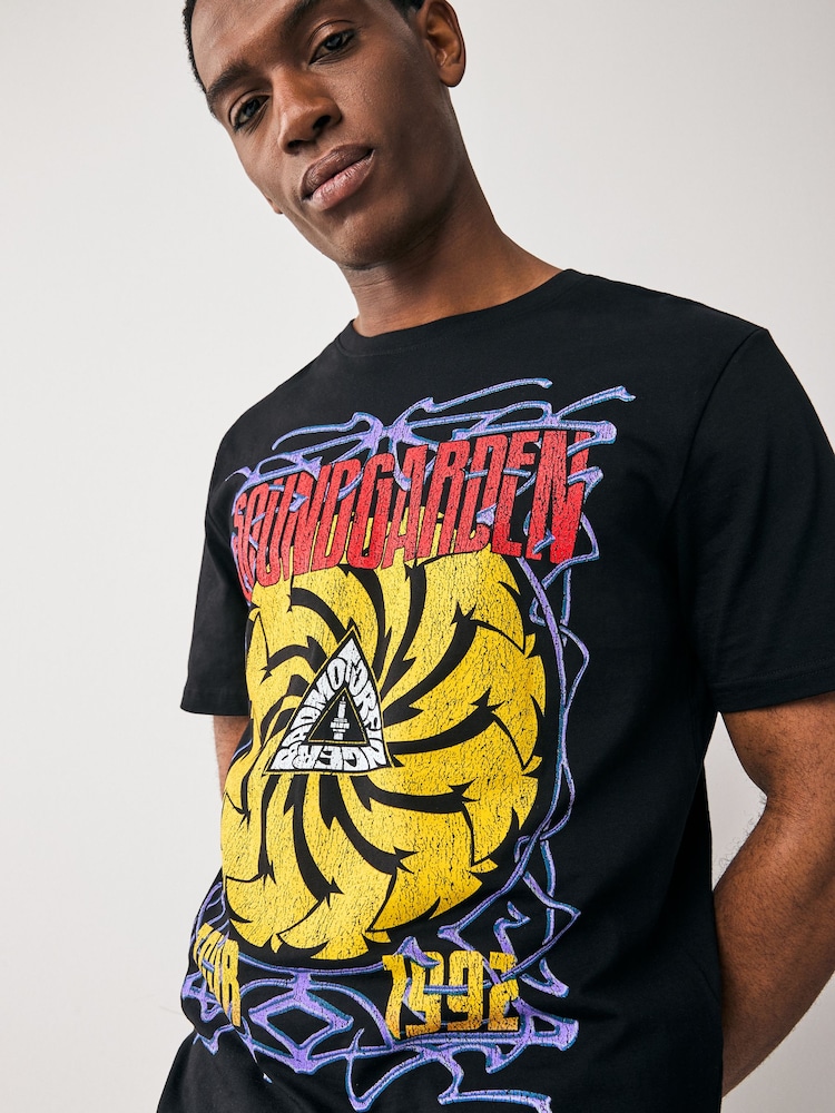 Black Soundgarden Regular Fit Band Graphic Print T-Shirt - Image 3 of 4
