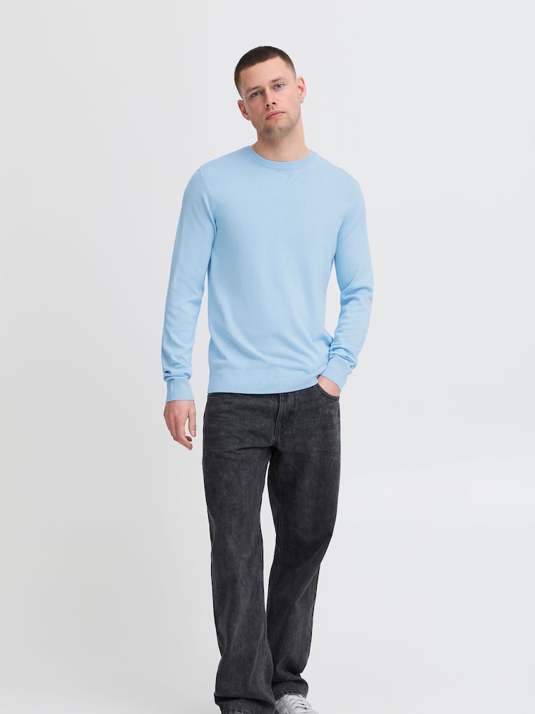 Blend Light Blue Crew Neck Lightweight Knitted Jumper - Image 3 of 5