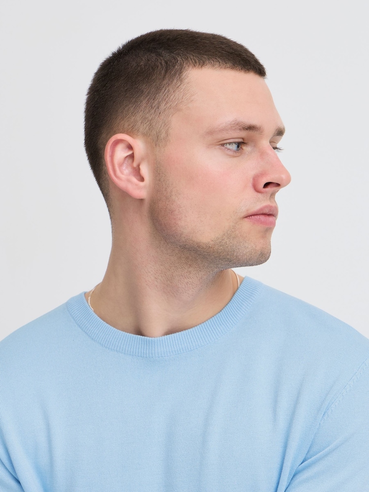 Blend Light Blue Crew Neck Lightweight Knitted Jumper - Image 4 of 5