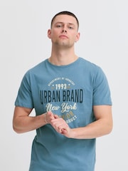 Blend Blue Printed Short Sleeve 100% Cotton T-Shirt - Image 1 of 5