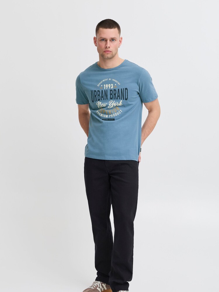 Blend Blue Printed Short Sleeve 100% Cotton T-Shirt - Image 3 of 5