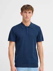 Blend Blue Lightweight Knitted 100% Cotton Polo Shirt - Image 1 of 5