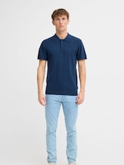 Blend Blue Lightweight Knitted 100% Cotton Polo Shirt - Image 3 of 5