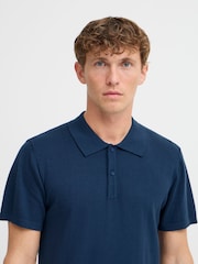 Blend Blue Lightweight Knitted 100% Cotton Polo Shirt - Image 4 of 5