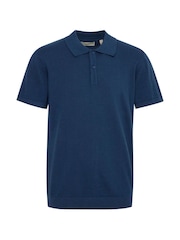 Blend Blue Lightweight Knitted 100% Cotton Polo Shirt - Image 5 of 5