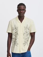 Blend Cream Floral Resort Short Sleeve 100% Cotton Shirt - Image 1 of 5