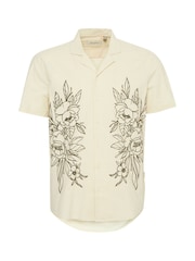 Blend Cream Floral Resort Short Sleeve 100% Cotton Shirt - Image 5 of 5