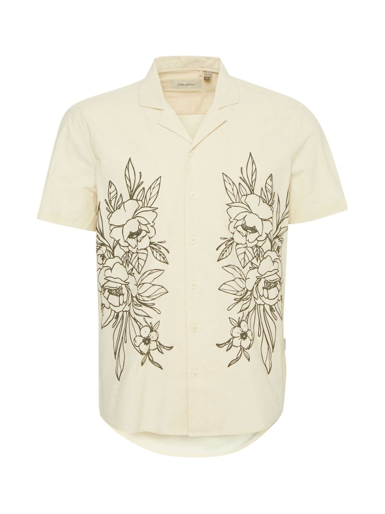 Blend Cream Floral Resort Short Sleeve 100% Cotton Shirt - Image 5 of 5