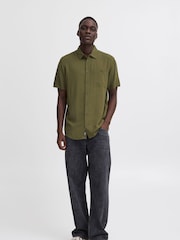 Blend Green Viscose Short Sleeve Shirt - Image 3 of 5