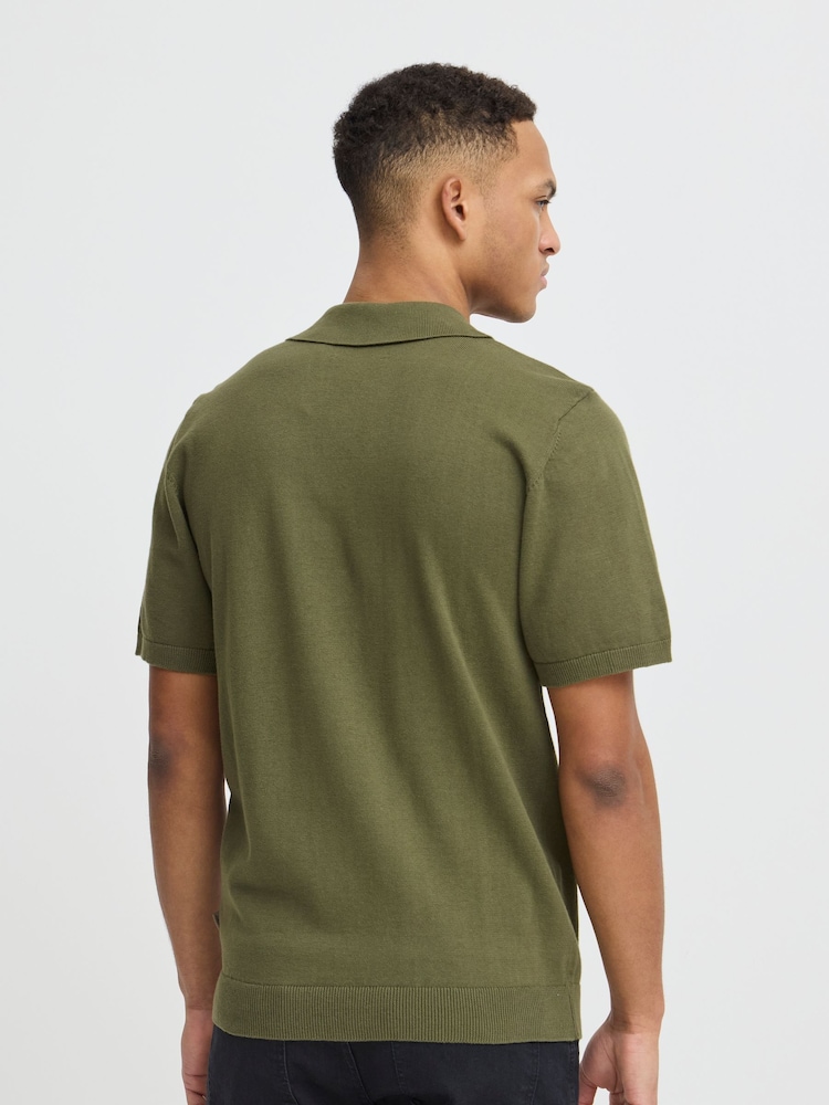 أخضر - Blend Lightweight Knitted 100% Cotton Polo Shirt - صورة 2 من 5