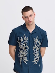 Blend Blue Floral Resort Short Sleeve 100% Cotton Shirt - Image 1 of 5