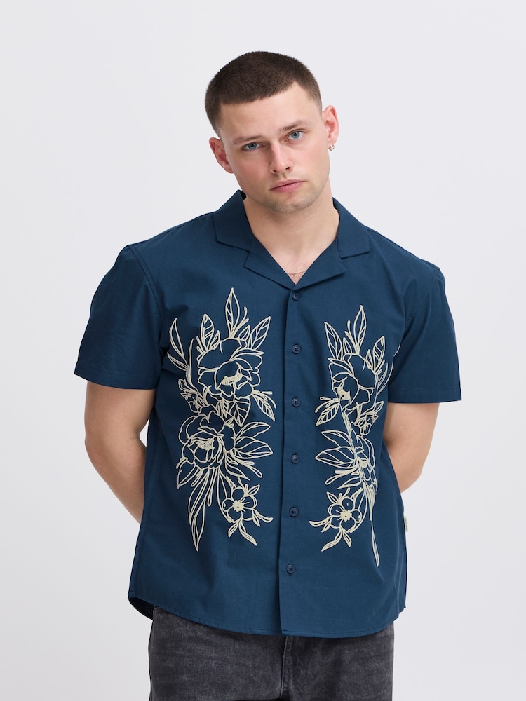 Blend Blue Floral Resort Short Sleeve 100% Cotton Shirt - Image 1 of 5
