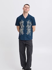 Blend Blue Floral Resort Short Sleeve 100% Cotton Shirt - Image 3 of 5