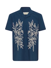 Blend Blue Floral Resort Short Sleeve 100% Cotton Shirt - Image 5 of 5