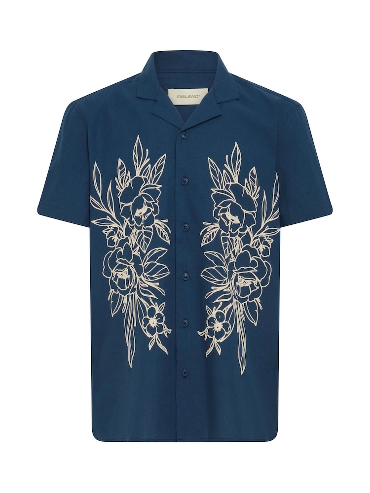 Blend Blue Floral Resort Short Sleeve 100% Cotton Shirt - Image 5 of 5