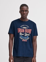 Blend Light Blue Printed Short Sleeve 100% Cotton T-Shirt - Image 1 of 5