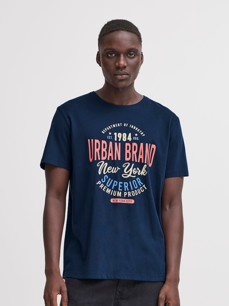 Blend Light Blue Printed Short Sleeve 100% Cotton T-Shirt - Image 1 of 5