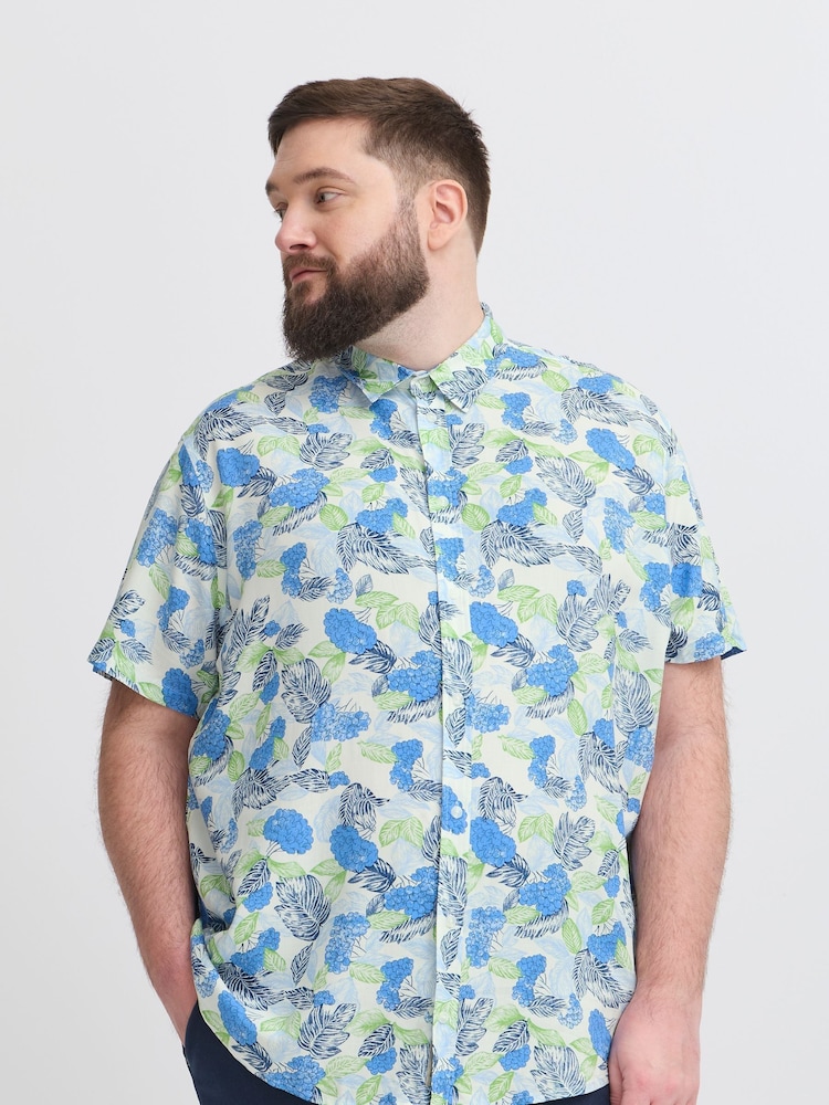 Blend Blue Floral Print Short Sleeve Shirt - Image 1 of 5 Blend Blue Floral Print Short Sleeve Shirt - Image 1 of 5