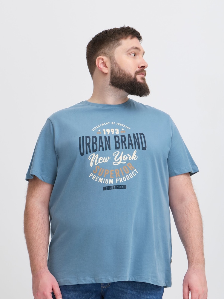 Blend Light Blue Printed Short Sleeve 100% Cotton T-Shirt - Image 1 of 5
