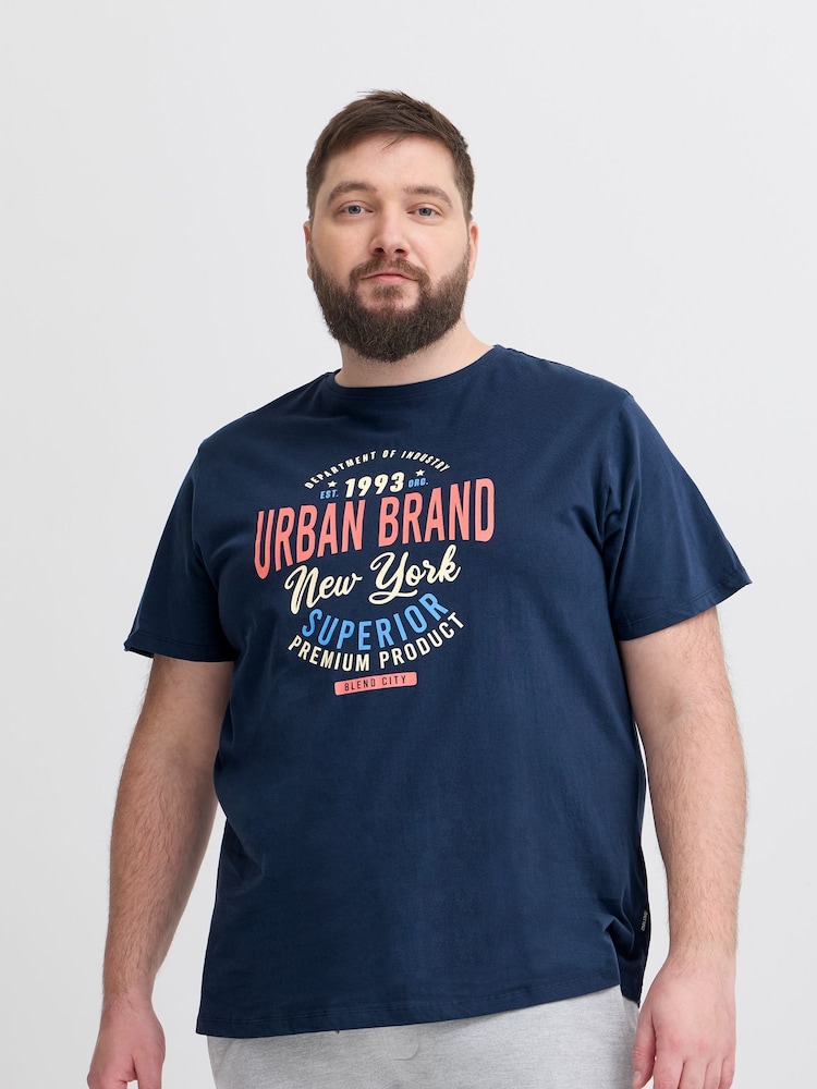 Blend Blue Printed Short Sleeve 100% Cotton T-Shirt - Image 1 of 5