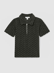 Donkergrijsgroen - Reiss Jackson Textured Towelling Polo Shirt - Image 2 of 4