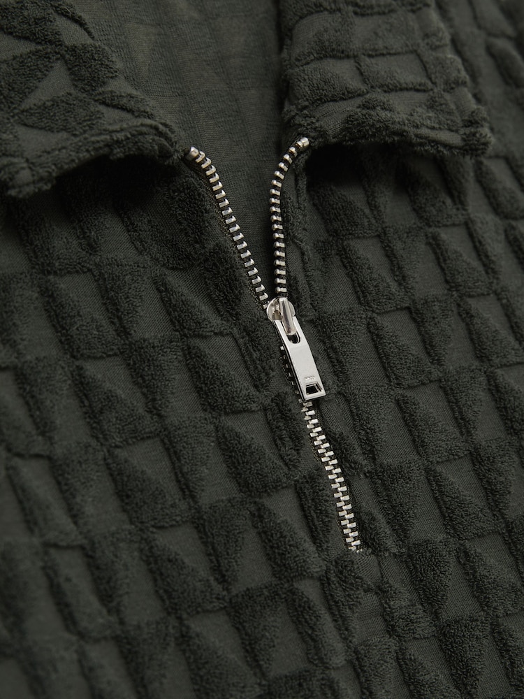 Donkergrijsgroen - Reiss Jackson Textured Towelling Polo Shirt - Image 4 of 4