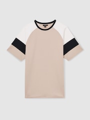 Reiss Sand/Navy Adan Mercerised-Cotton Colourblock T-Shirt - Image 2 of 6