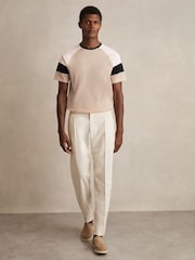 Reiss Sand/Navy Adan Mercerised-Cotton Colourblock T-Shirt - Image 3 of 6