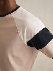 Reiss Sand/Navy Adan Mercerised-Cotton Colourblock T-Shirt - Image 4 of 6