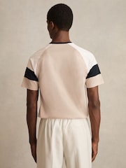 Reiss Sand/Navy Adan Mercerised-Cotton Colourblock T-Shirt - Image 5 of 6