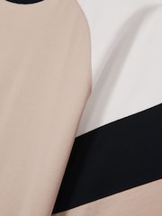 Reiss Sand/Navy Adan Mercerised-Cotton Colourblock T-Shirt - Image 6 of 6