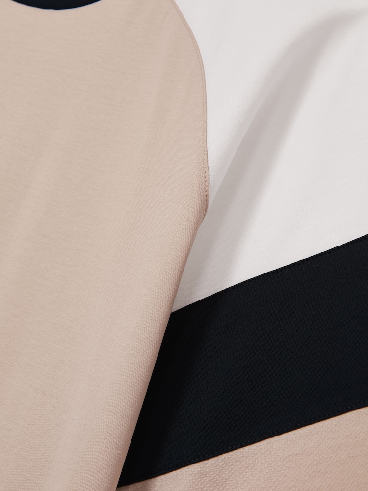 Reiss Sand/Navy Adan Mercerised-Cotton Colourblock T-Shirt - Image 6 of 6