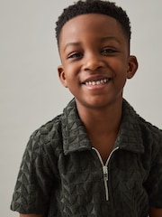 Reiss Dark Sage Jackson 9-13 yrs Textured Towelling Polo Shirt - Image 1 of 4