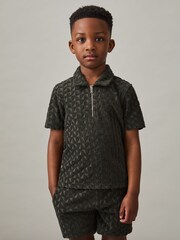 Reiss Dark Sage Jackson 9-13 yrs Textured Towelling Polo Shirt - Image 3 of 4
