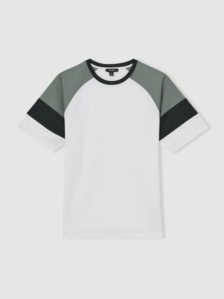 Blanco/salvia - Reiss Adan Mercerised-Cotton Colourblock T-Shirt - Imagen 2 de 6