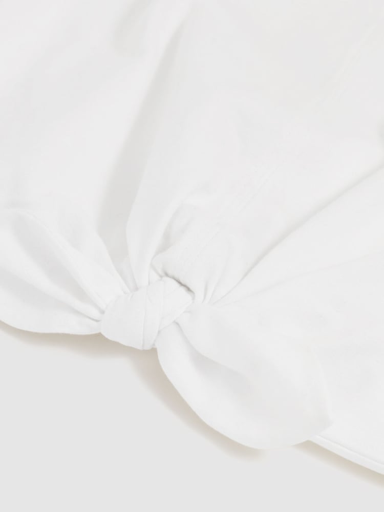 Reiss Ivory Tyla Cotton Tie-Front Cropped T-Shirt - Image 4 of 4