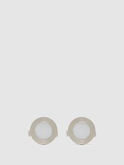 Reiss Silver/Mop Ripley Inlaid Round Ridge Cufflinks - Image 1 of 5