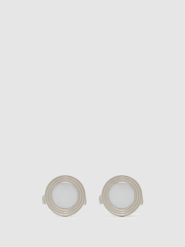 Reiss Silver/Mop Ripley Inlaid Round Ridge Cufflinks - Image 1 of 5