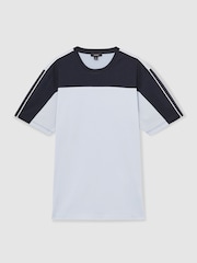 Reiss Soft Blue/Navy Otis Mercerised-Cotton Colour-Block T-Shirt - Image 2 of 6