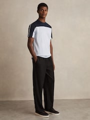 Reiss Soft Blue/Navy Otis Mercerised-Cotton Colour-Block T-Shirt - Image 3 of 6